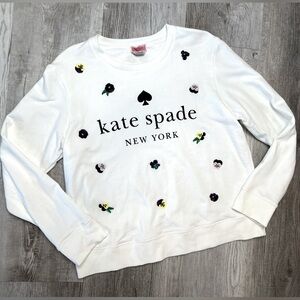 Kate Spade Pansy Toss Logo Crewneck Sweatshirt Size L Embroidered French Terry